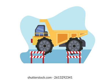 Truck carrying materials for construction, industrial transportation. Design character. Vector flat illustration