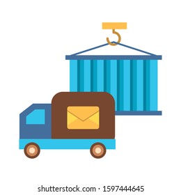 truck cart with envelope mail postal service vector illustration design