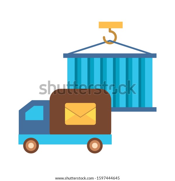 truck cart with envelope mail postal service\
vector illustration\
design