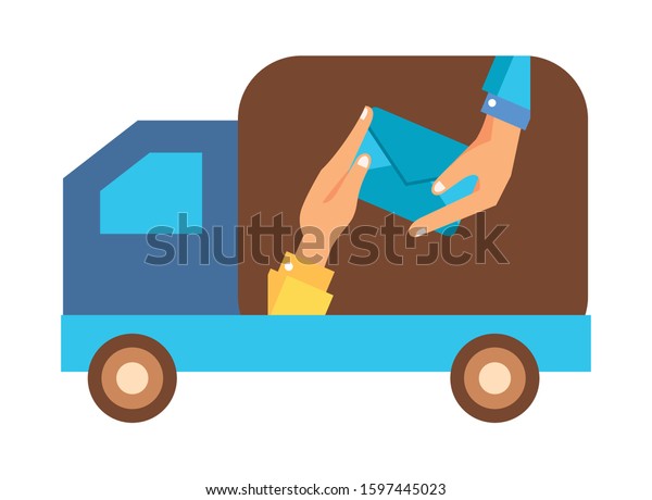 truck cart with envelope mail postal service\
vector illustration\
design