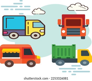 Truck  cartoon car fast food, street food tuck, transportation car vector illustration