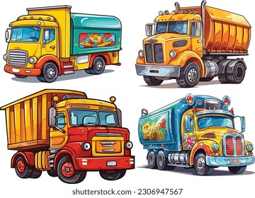 Truck Cartoon set is isolated on a white background