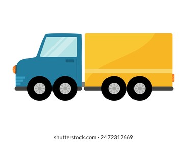 Truck in cartoon style isolated on white background. Hand drawn delivery car element. Vector illustration