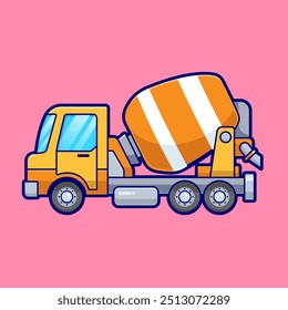 Truck Cement Mixer Cartoon Vector Icon Illustration. Transportation Vehicle Icon Concept Isolated Premium Vector. Flat Cartoon Style