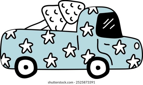 Truck With Christmas Tree Doodle Vector Illustration