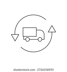 Camión con flecha circular para devolución o servicio de entrega repetida.