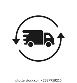 Camión en flecha circular. Icono de proceso de envío de estilo plano aislado en fondo blanco. Ilustración del vector