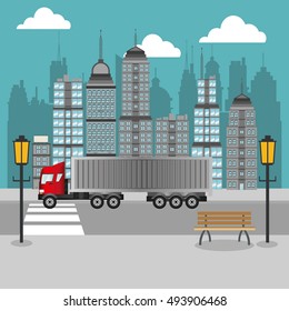truck with city backbround image 