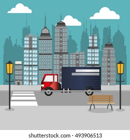 truck with city backbround image 