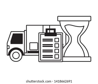 truck clipboard clock time fast delivery logistic vector illustration