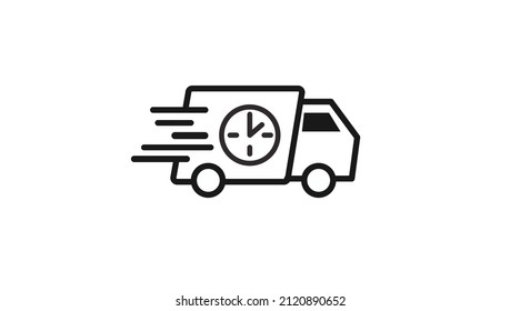 Truck with a clock icon. Vector isolated editable illustration