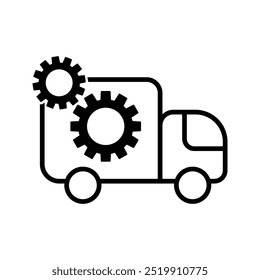 Truck with cogwheels, illustration of vehicle machinery icon vector