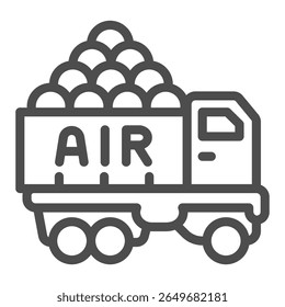 Truck with coins line icon, NFT multiverse concept. Vector graphics. Token coins truck, airdrop promotion sign on white background, outline style icon for mobile or web design