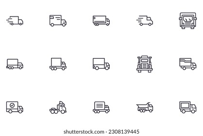 Truck concept. Collection of modern high quality delivery line icons. Editable stroke. Premium linear symbol for web sites, flyers, banners, online shops and companies. 