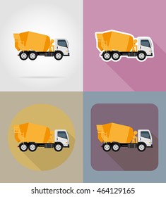 truck concrete mixer for construction flat icons vector illustration isolated on background