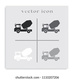 Truck concrete mixer flat black and white vector icon.