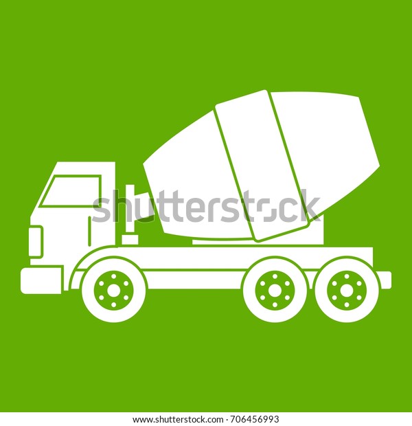 Truck concrete mixer icon white isolated on\
green background. Vector\
illustration