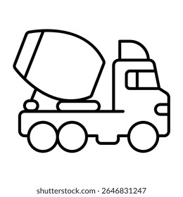 Truck with concrete thin line icon, making road concept. Vector graphics. Concrete mixer truck vehicle, heavy transport sign on white background, style mobile or design