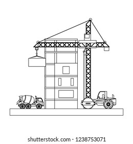 Truck and construction compacter in black and white