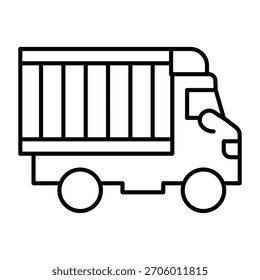 Truck with container, box thin line icon, manufacturing logistic distribution concept, delivery vehicle sign on white background, outline style icon for mobile and web design. Vector graphics