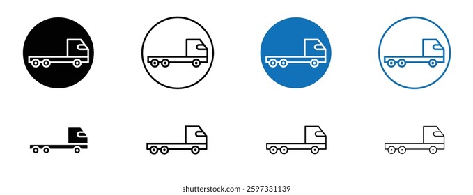Truck container empty icon set in black and blue colors on white background