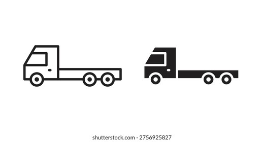 Truck container empty icon vector pack. Thin linear and black flat style.