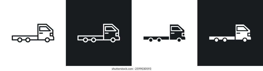 Truck container empty icons in flat and linear vector illustration on white background.
