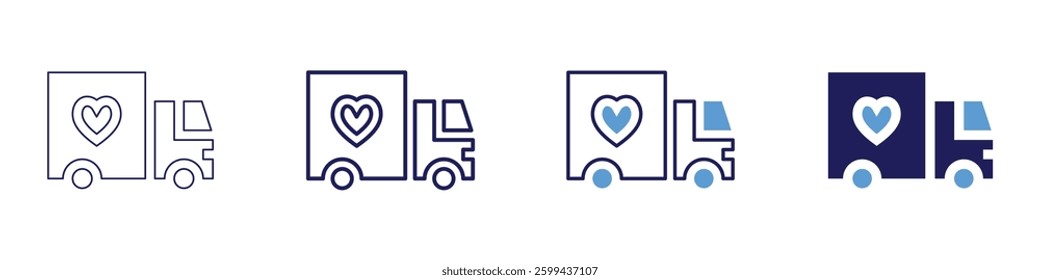 Truck container shipping icon in 4 different styles. Thin Line, Line, Bold Line, Duotone. Duotone style. Editable stroke.