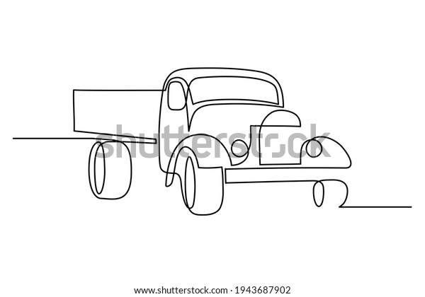 Truck in continuous line art drawing style.\
Abstract cargo vehicle minimalist black linear sketch isolated on\
white background. Vector\
illustration