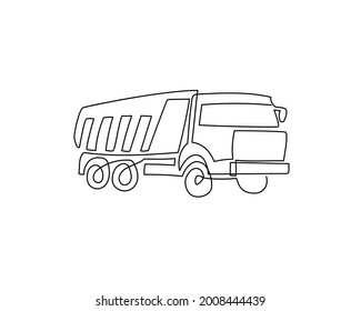 Truck continuous line drawing. One line art of commercial vehicle, dump truck, lorry.