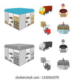 Truck, Courier For Delivery Of Pizza, Forklift, Storage Room. Logistics And Delivery Set Collection Icons In Cartoon,monochrome Style Isometric Vector Symbol Stock Illustration Web.