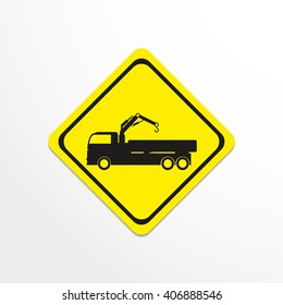 Truck with crane. Black vector icon