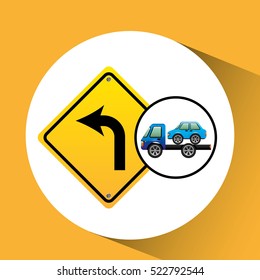 truck crane and car with road sign vector illustration eps 10