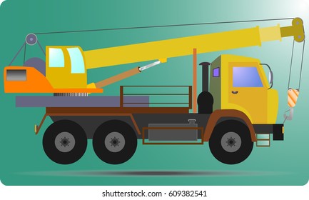 Truck crane. Construction machinery. Flat design, vector illustration, vector.