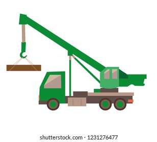 Truck crane flat style isolated on white background.
