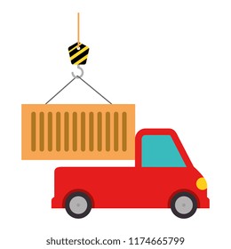 truck with crane hook and container