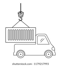 truck with crane hook and container