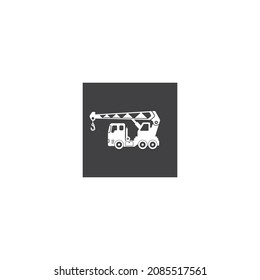 Truck crane icon. Black silhouette. Side view. Vector drawing. Isolated object on a white background. Isolate.