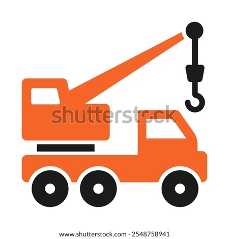 Truck crane icon in flat style. Mobile crane vector illustration. Construction vehicle manipulator isolated sign