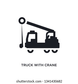 truck with crane isolated icon. simple element illustration from construction concept icons. truck with crane editable logo sign symbol design on white background. can be use for web and mobile