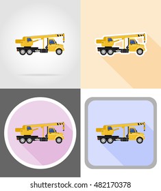 truck with crane for lifting goods flat icons vector illustration isolated on background