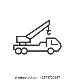 Truck crane, linear icon. Line with editable stroke