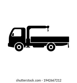 Truck crane manipulator icon. Black silhouette. Side view. Vector simple flat graphic illustration. The isolated object on a white background. Isolate.