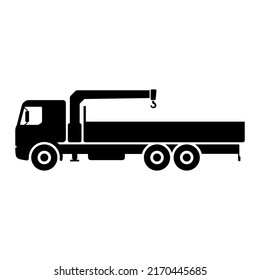 Truck crane manipulator icon. Black silhouette. Side view. Vector simple flat graphic illustration. Isolated object on a white background. Isolate.