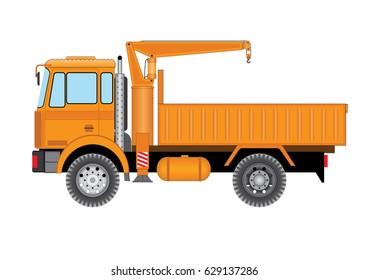 The truck with the crane manipulator in orange tones 