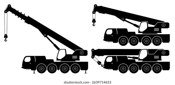 Truck crane silhouette on a white background. Vehicle icons vector illustration view from the side
