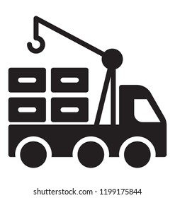 Truck crane is used for lifting goods and transporting them 