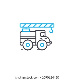 Truck crane vector thin line stroke icon. Truck crane outline illustration, linear sign, symbol concept.
