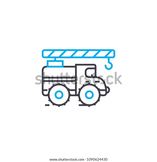 Truck crane\
vector thin line stroke icon. Truck crane outline illustration,\
linear sign, symbol\
concept.