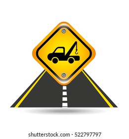 truck crane yellow road street sign vector illustration eps 10